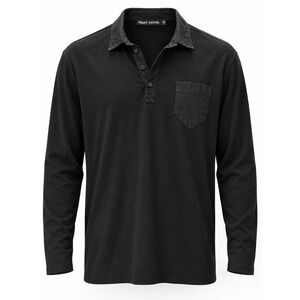Filippa K Men's XXL Black Long Sleeve Polo Shirt Pocket Scandi Clean Minimalist